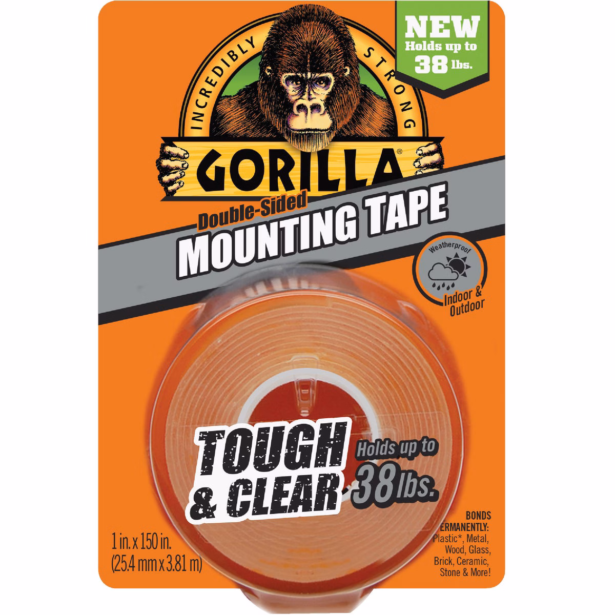 Gorilla 1 In. x 150 In. Tough & Clear Double-Sided Mounting Tape (38 Lb. Capacity)