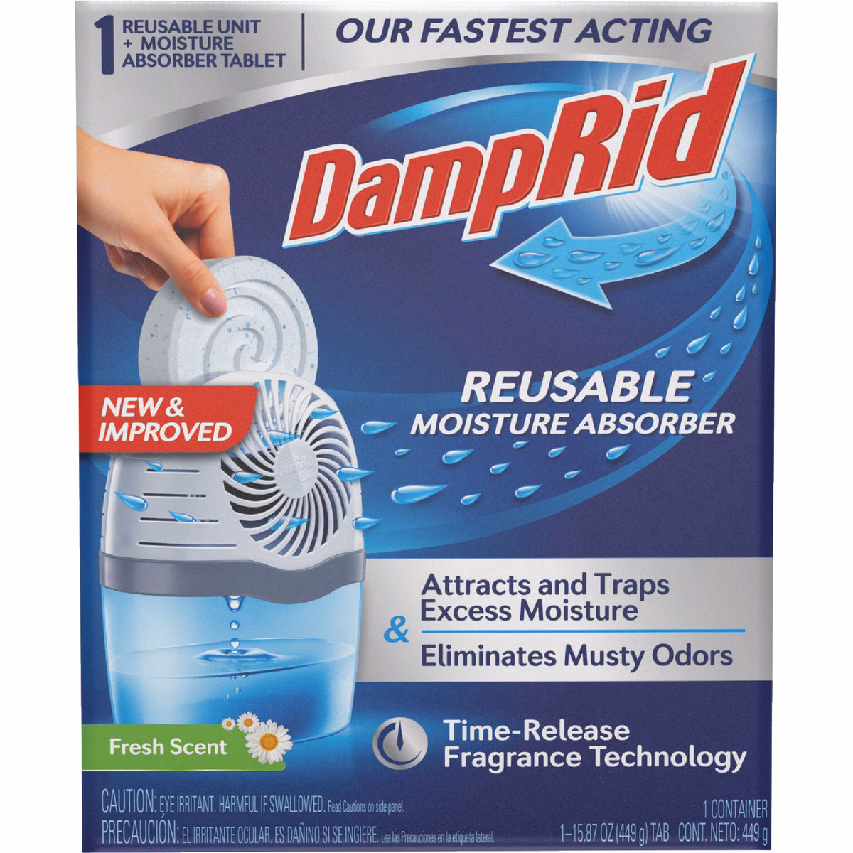 DampRid Reusable Moisture Absorber with Drop-In Tablet, Fresh Scent, 15.8 Oz.