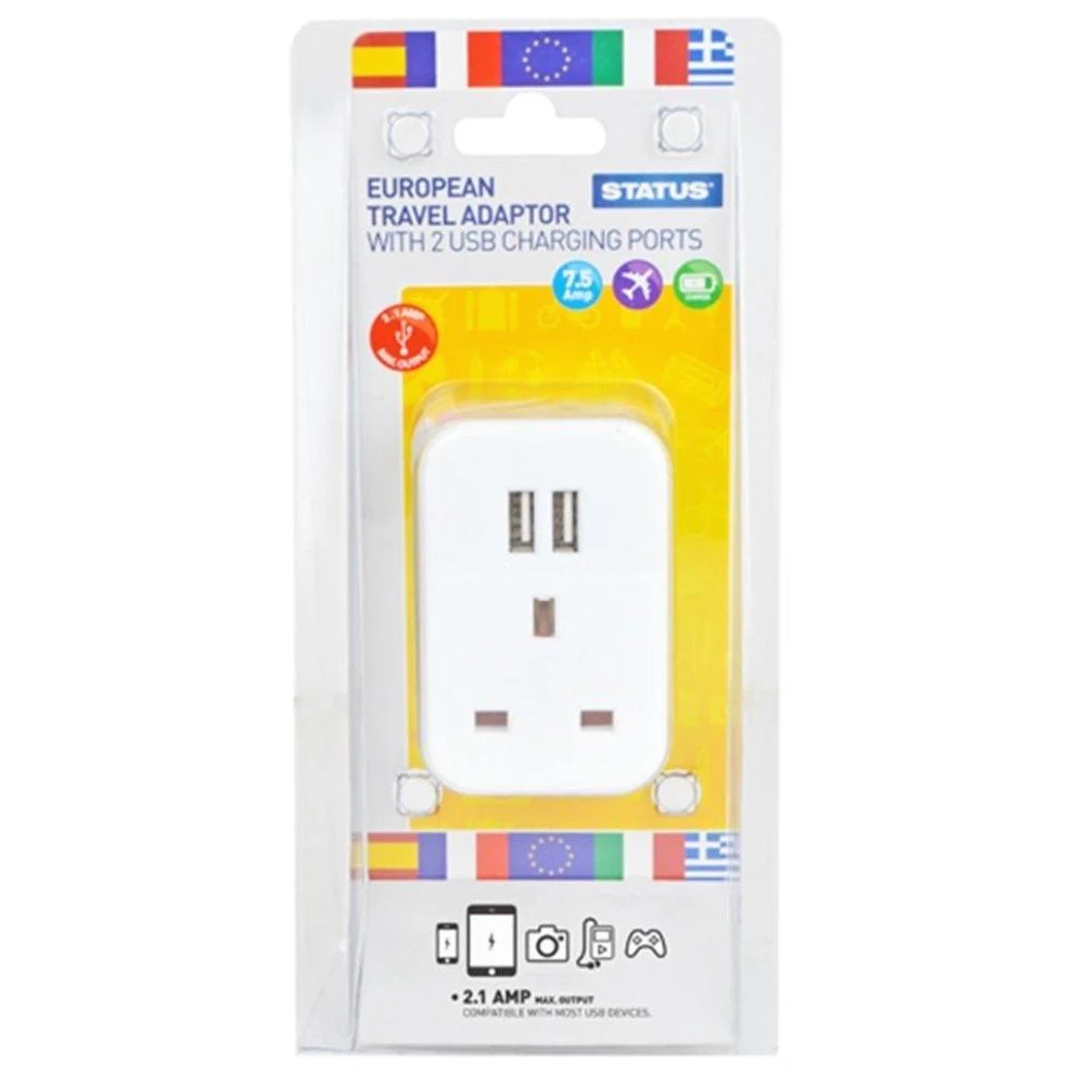UK to EU Travel Adaptor with 2 x USB
