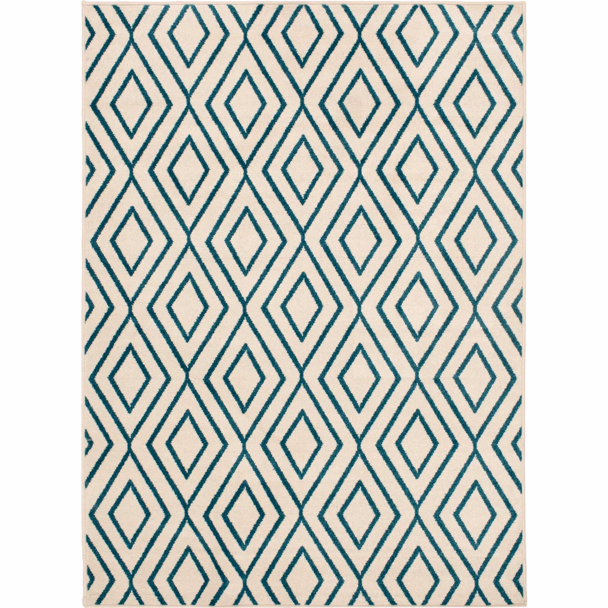 Backyard Bungalow Sierra 6 Ft. 6 In. x 9 Ft. 6 In. Concentric Diamond Ivory/Teal Plush Outdoor Rug