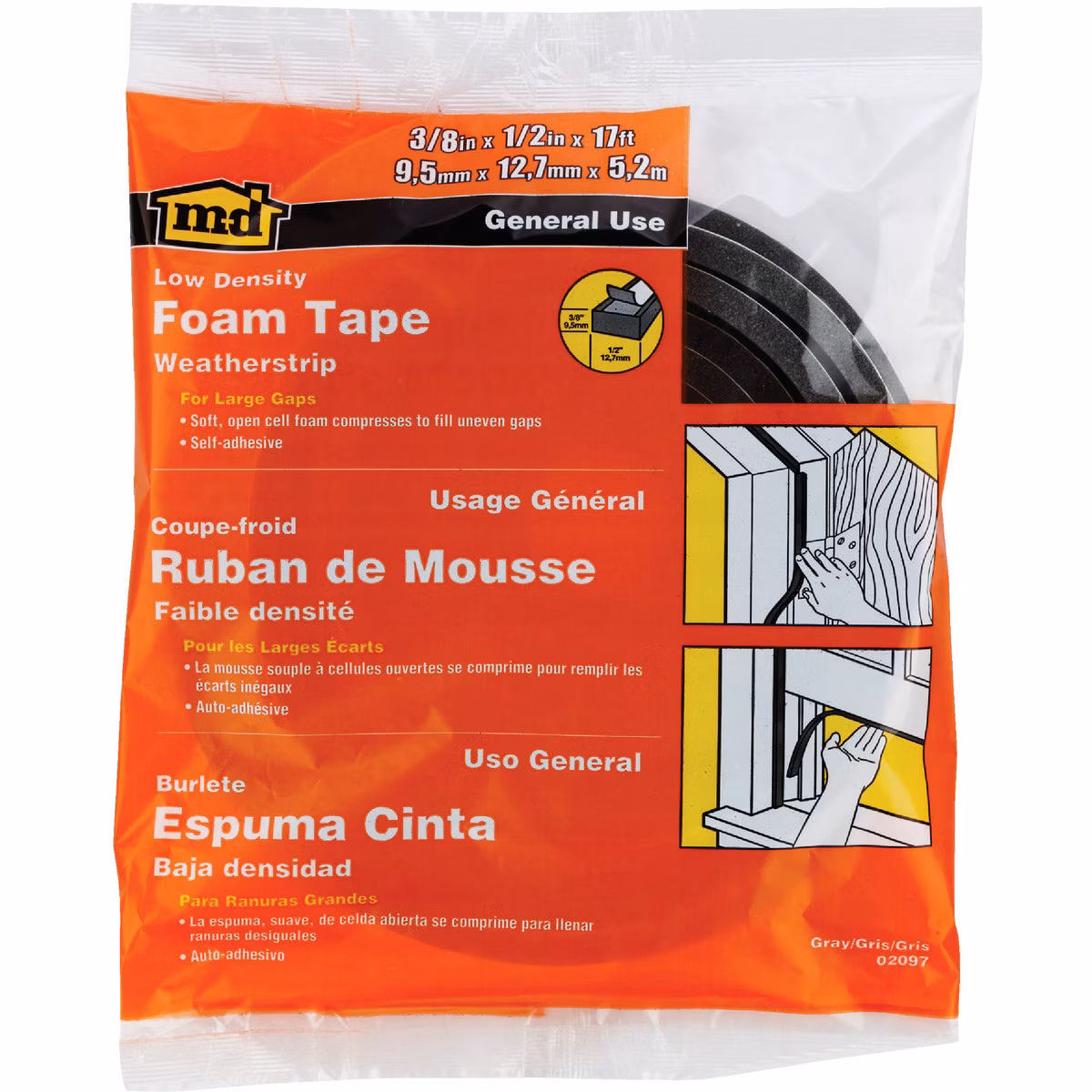 M-D Building Products 1/2" W x 3/8" T x 17' L Gray Economy Foam Window Seal for Large Gaps