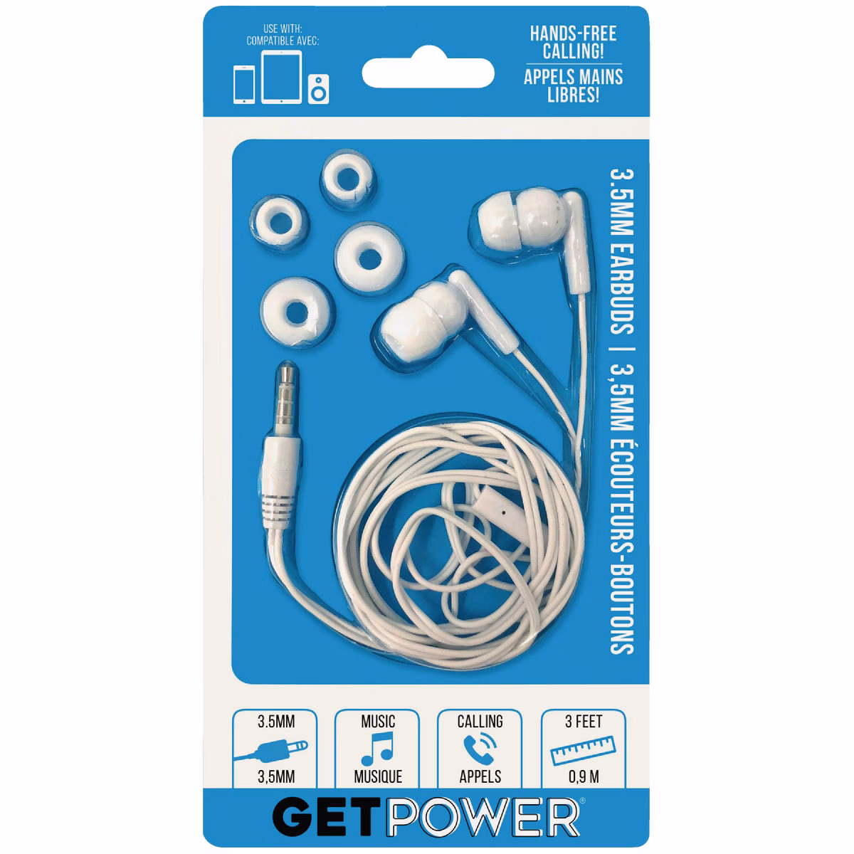 GetPower 3.5mm White Music & Calling Earbuds