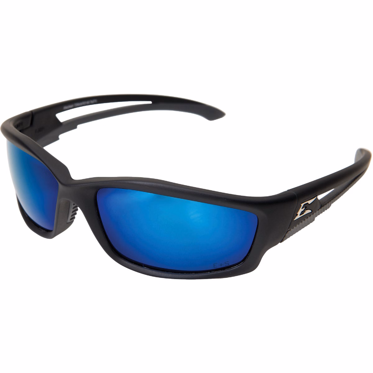 Edge Eyewear Kazbek Rubberized Matte Black Frame Safety Glasses with Aqua Precision Blue Mirror Lenses