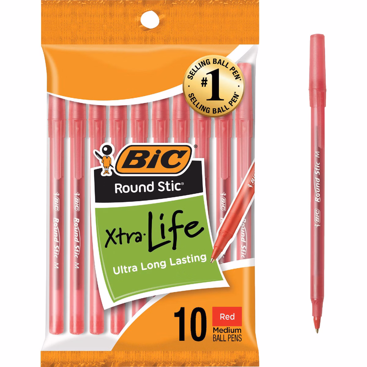 BIC Round Stic Medium Point Red Ball Pen (10-Pack)