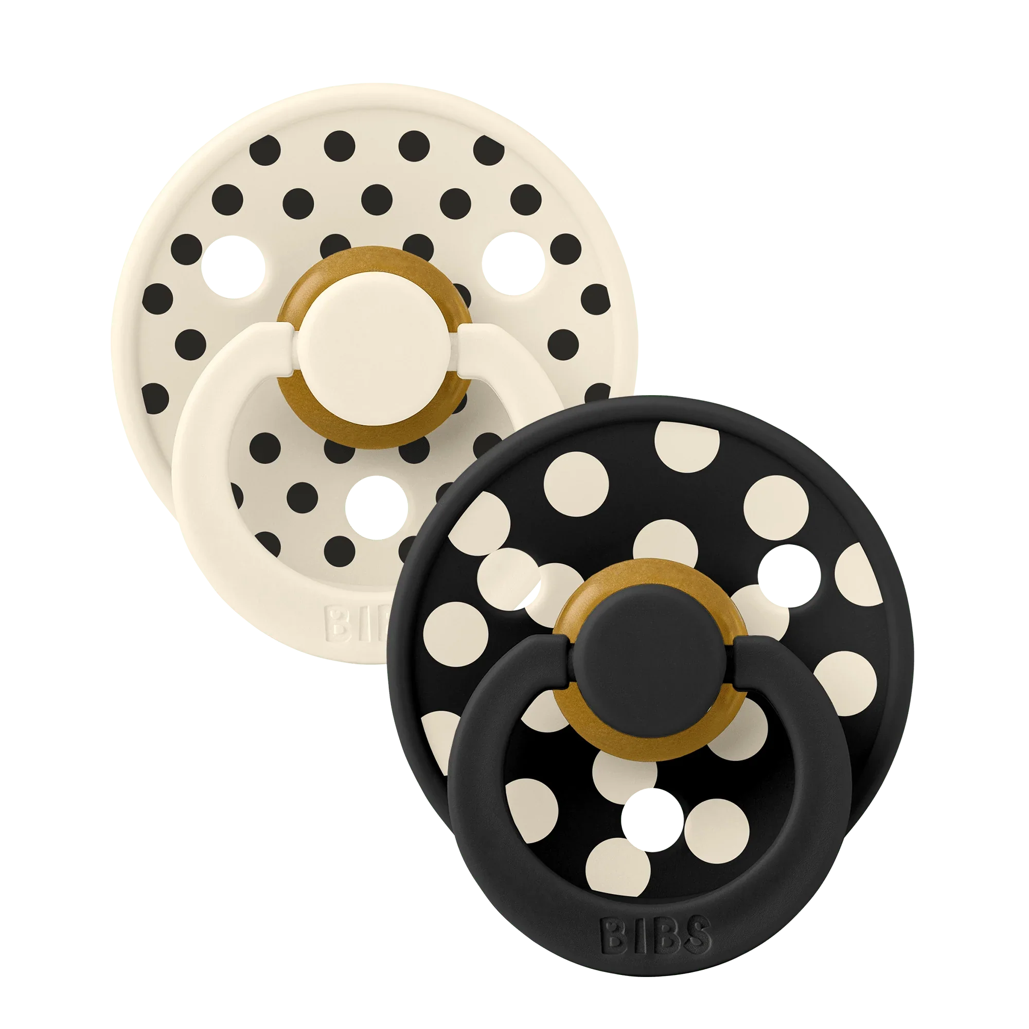 BIBS Colour Polka Latex Pacifiers 2 pack – Ivory / Black