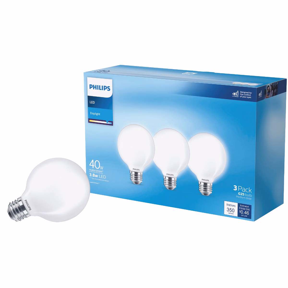 Philips 40W Equivalent Daylight G25 Medium Frosted LED Decorative Light Bulb (3-Pack)