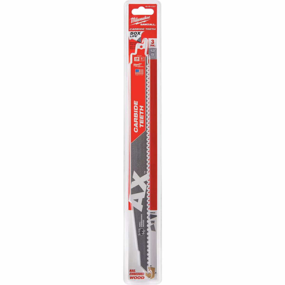 Milwaukee SAWZALL The AX 12 In. 5 TPI Wood with Nails Demolition Reciprocating Saw Blade with Carbide Teeth (3-Pack)