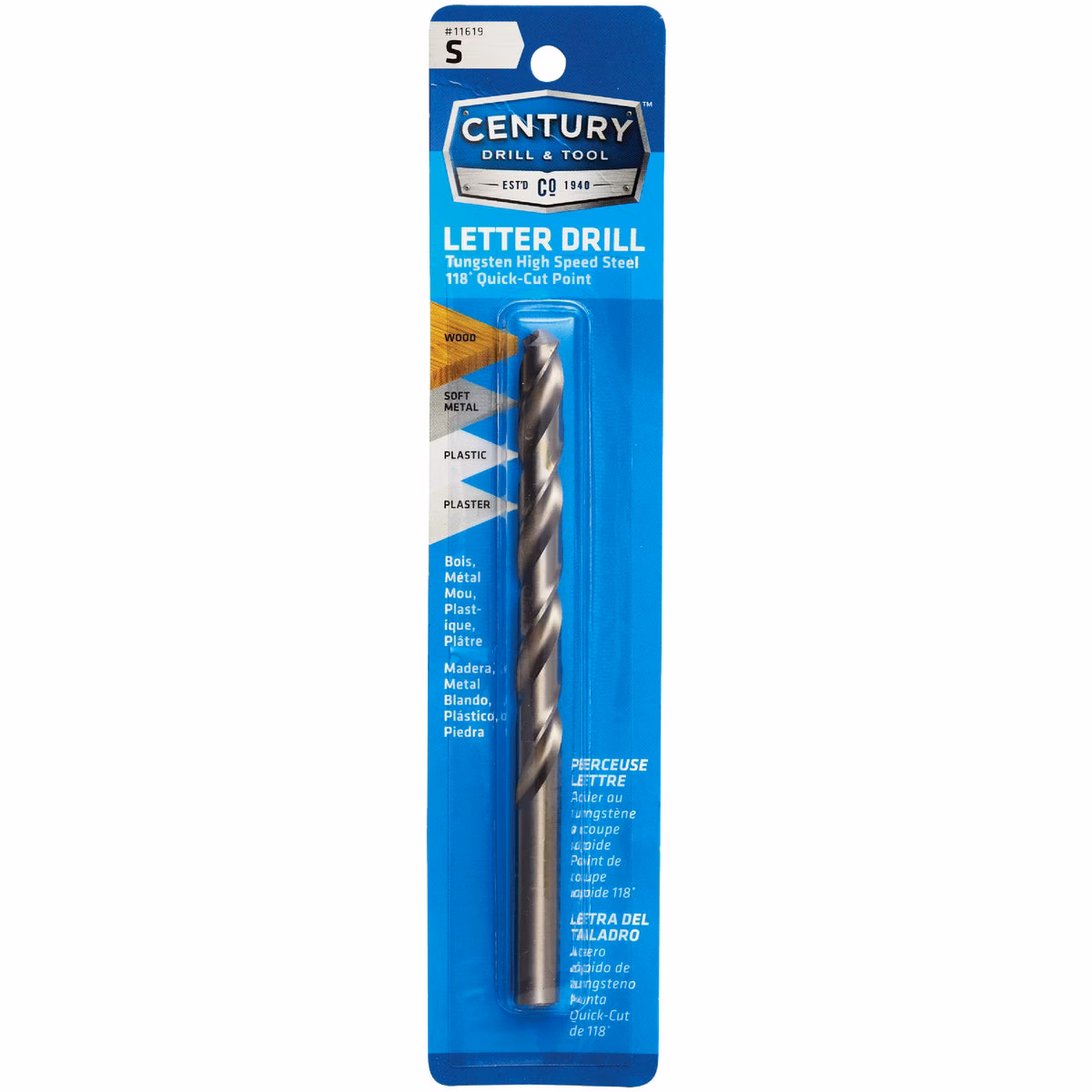 Century Drill & Tool Letter S Tungsten High Speed Steel Quick-Cut Point Drill Bit