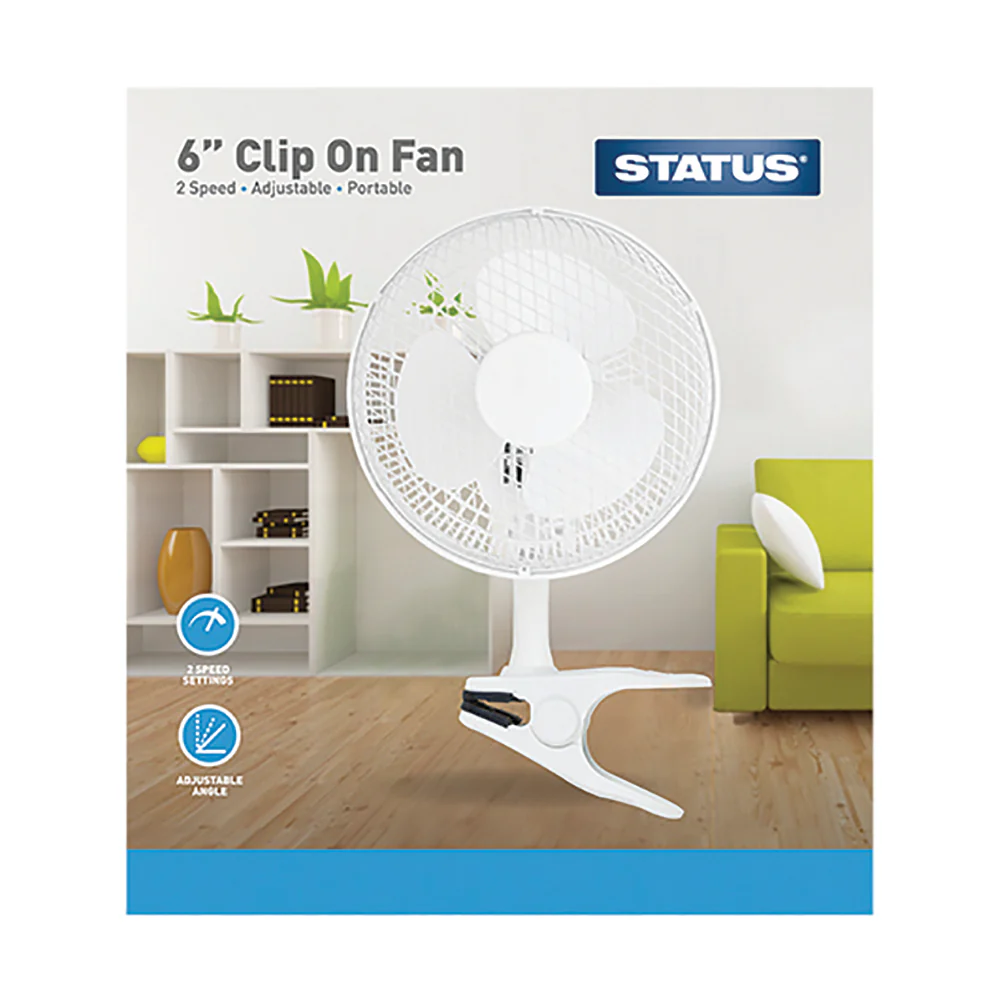 6 Inch White Clip On Fan – 2 Speed Settings