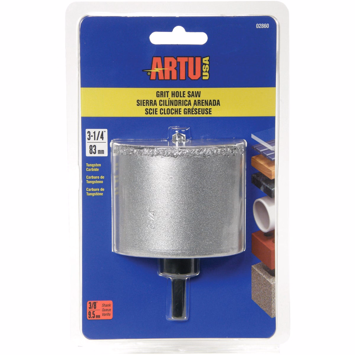 ARTU 3-1/4 In. Tungsten Carbide Grit Hole Saw with Arbor and Pilot Bit