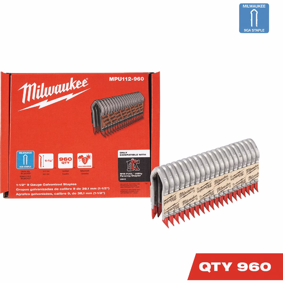 Milwaukee 1-1/2 In. 9 Ga. Galvanized Barbed Collated Fence Staple (960-Count)