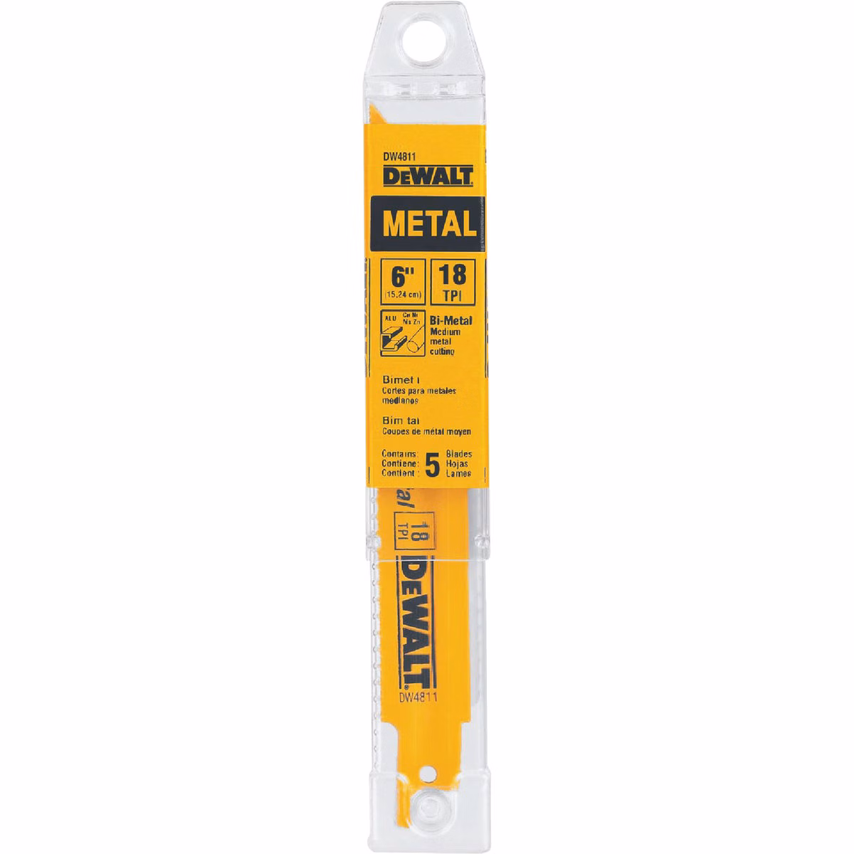 DEWALT 6 In. 18 TPI Bi-Metal Metal Reciprocating Saw Blade (5-Pack)