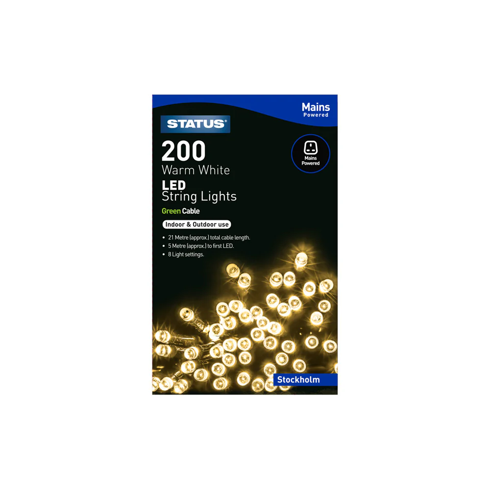 Stockholm – 200 – Warm White – LED – Indoor/Outdoor – Mains Powered – String Festive Lights