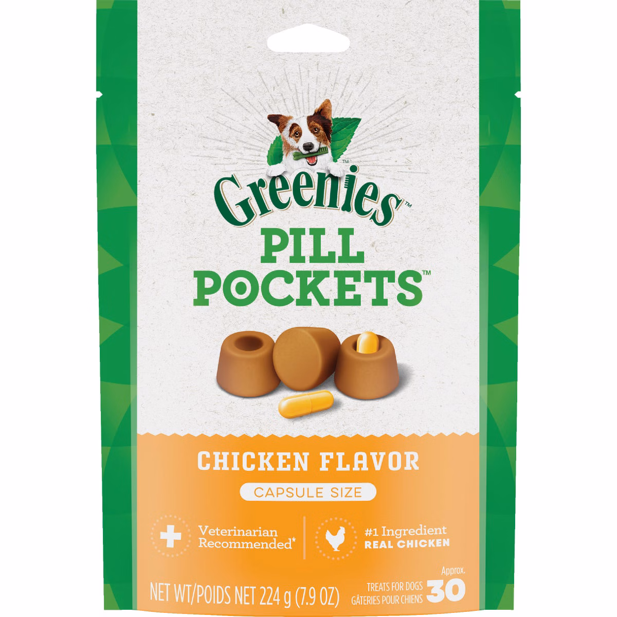 Greenies Capsule Pill Pockets Chicken Flavor Chewy Dog Treat (30-Pack)