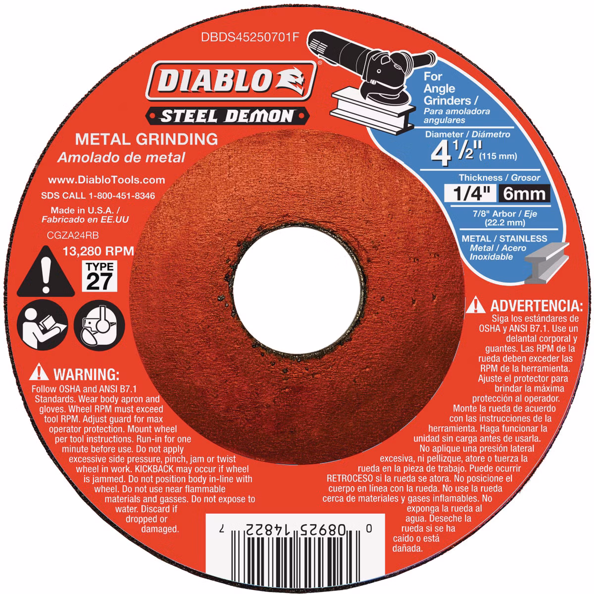 Diablo Steel Demon Type 27 4-1/2 In. x 1/4 In. x 7/8 In. Metal Cut Off Wheel