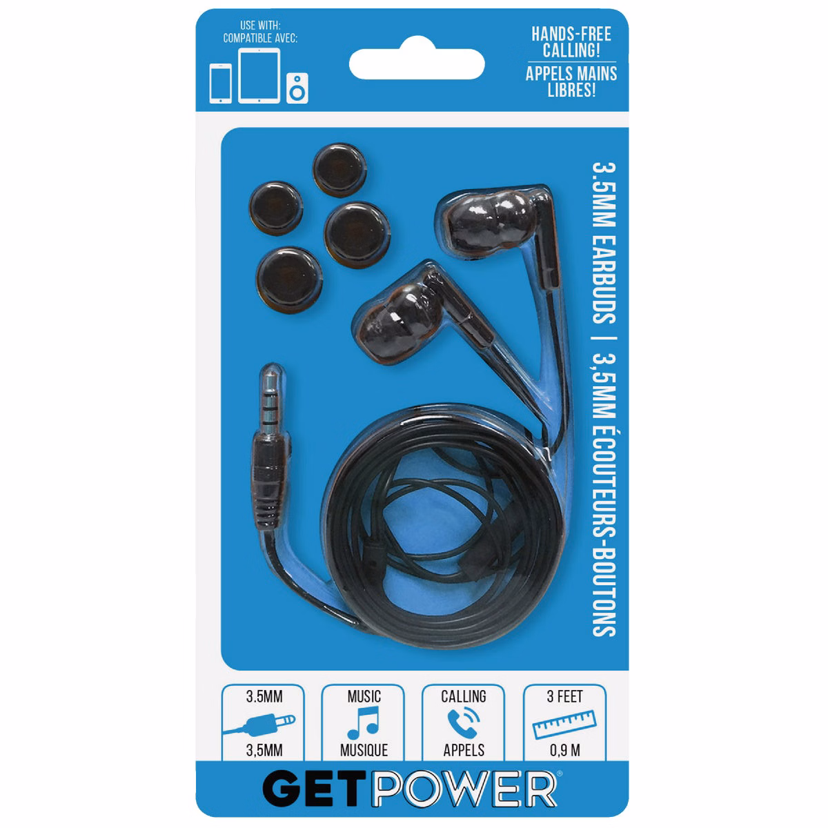 GetPower 3.5mm Black Music & Calling Earbuds