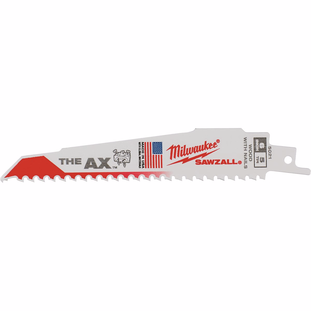 Milwaukee SAWZALL The AX 6 In. 5 TPI Wood with Nails Demolition Reciprocating Saw Blade (Bulk)
