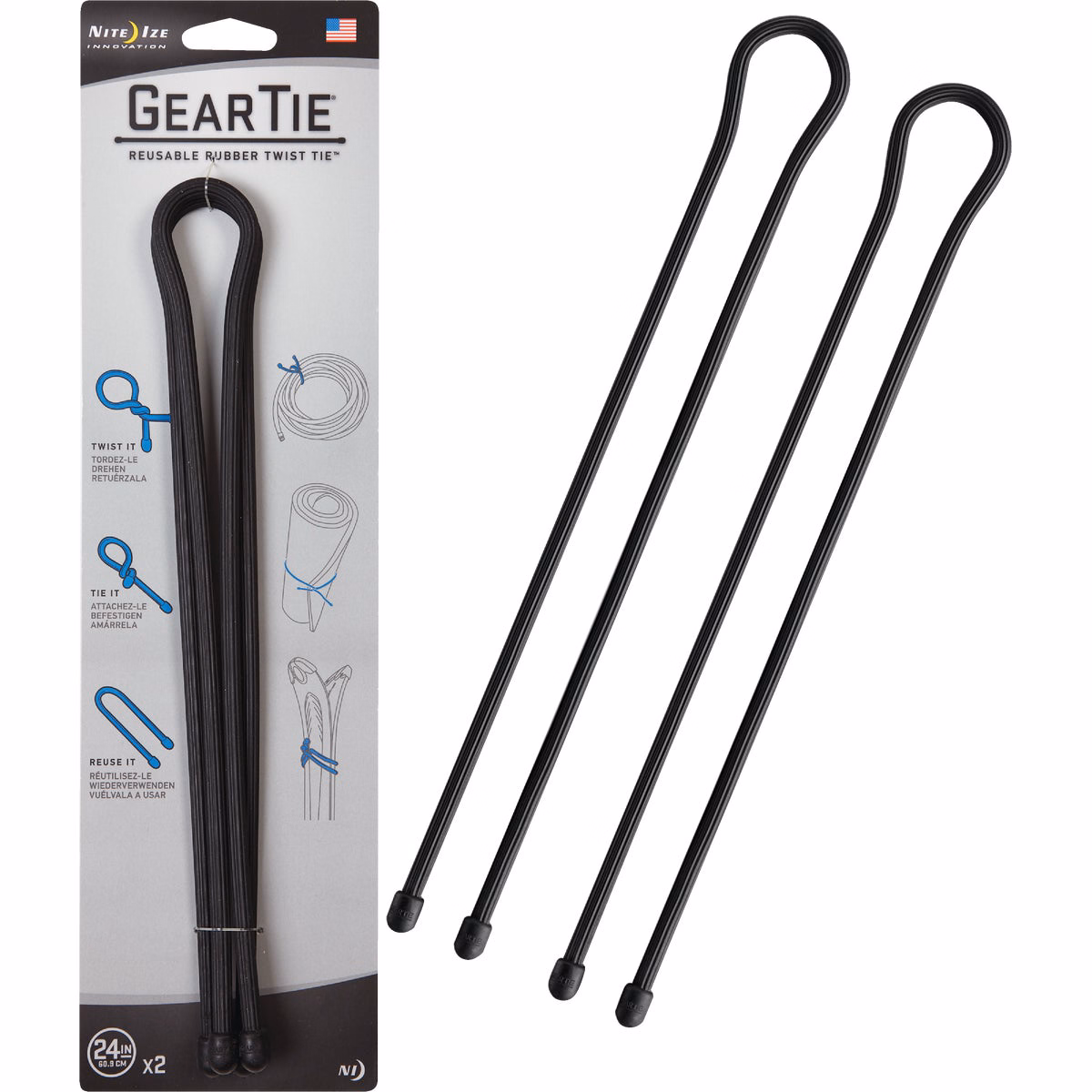 Gear Tie 24 In. Reusable Rubber Twist Tie – Black (2-Pack)