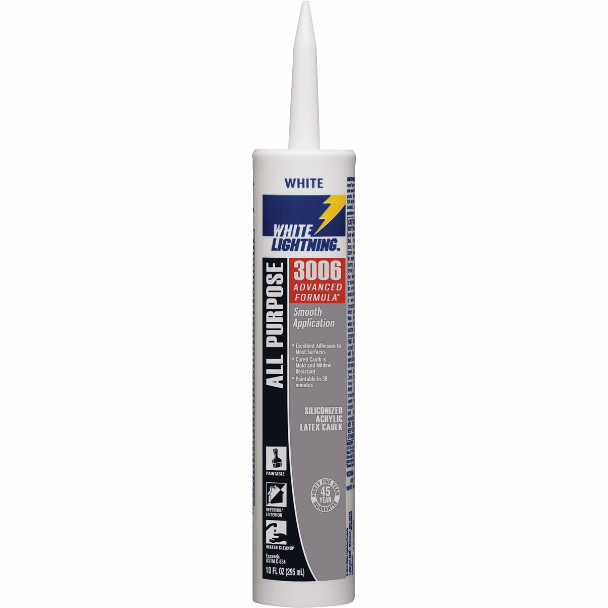 White Lightning 3006 10 Oz. Advanced All-Purpose Siliconized Acrylic Latex Caulk, White