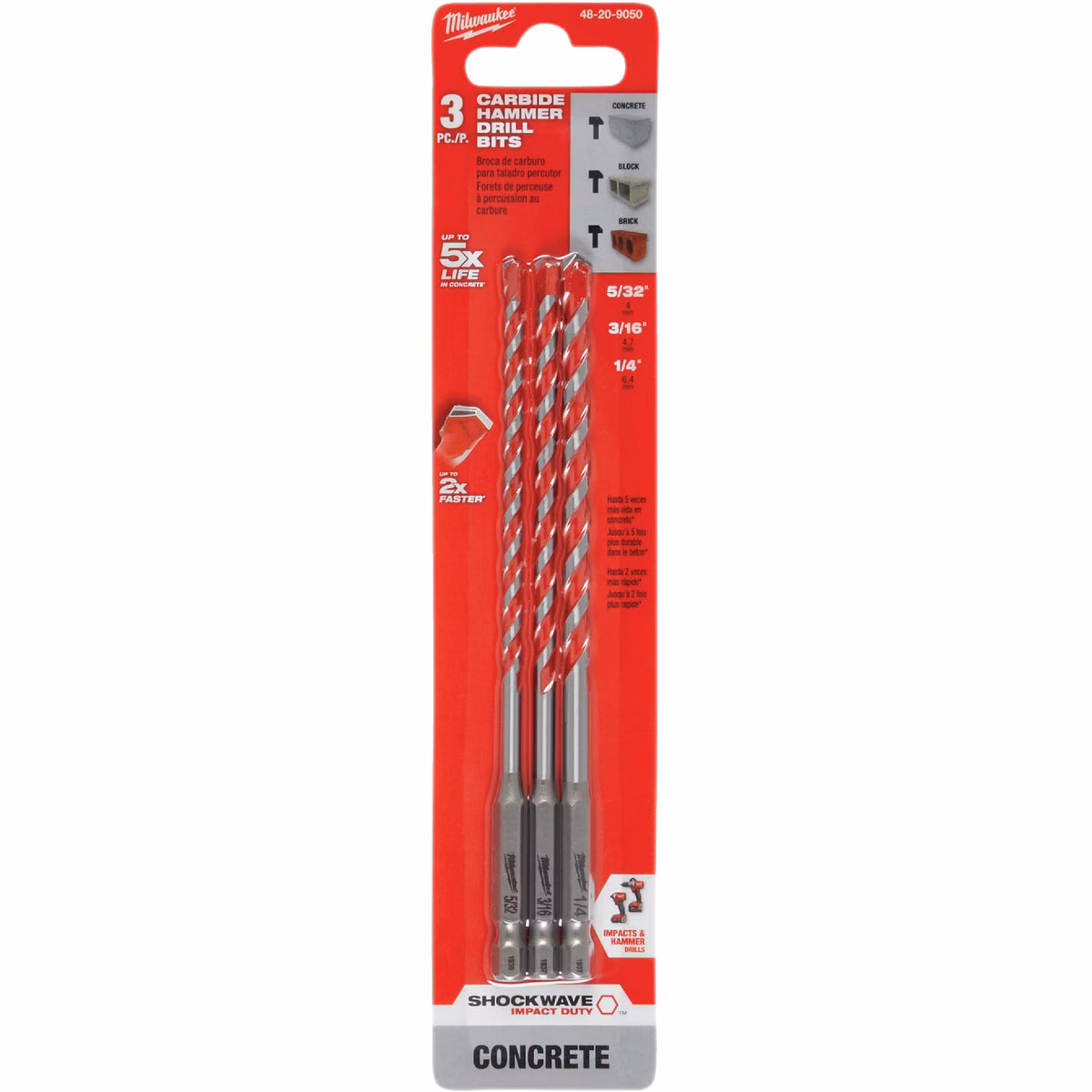 Milwaukee SHOCKWAVE 3-Piece Carbide Masonry Drill Bit Set