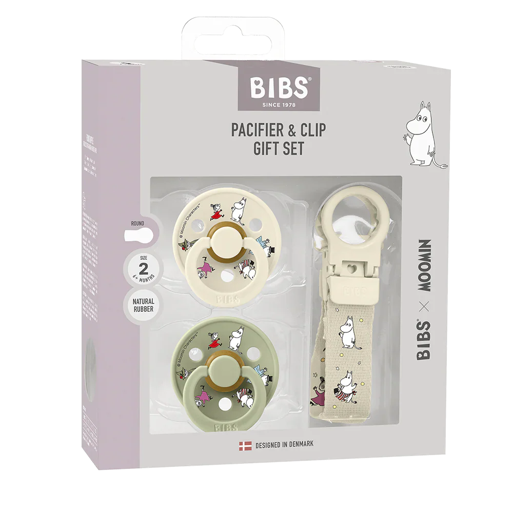 BIBS x Moomin Colour Pacifier & Loop Clip Gift Set – Ivory/Sage
