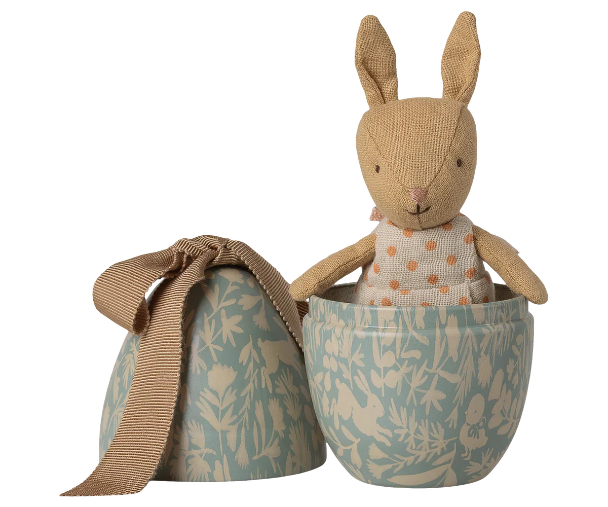 Easter egg with micro rabbit, Small – Dusty blue