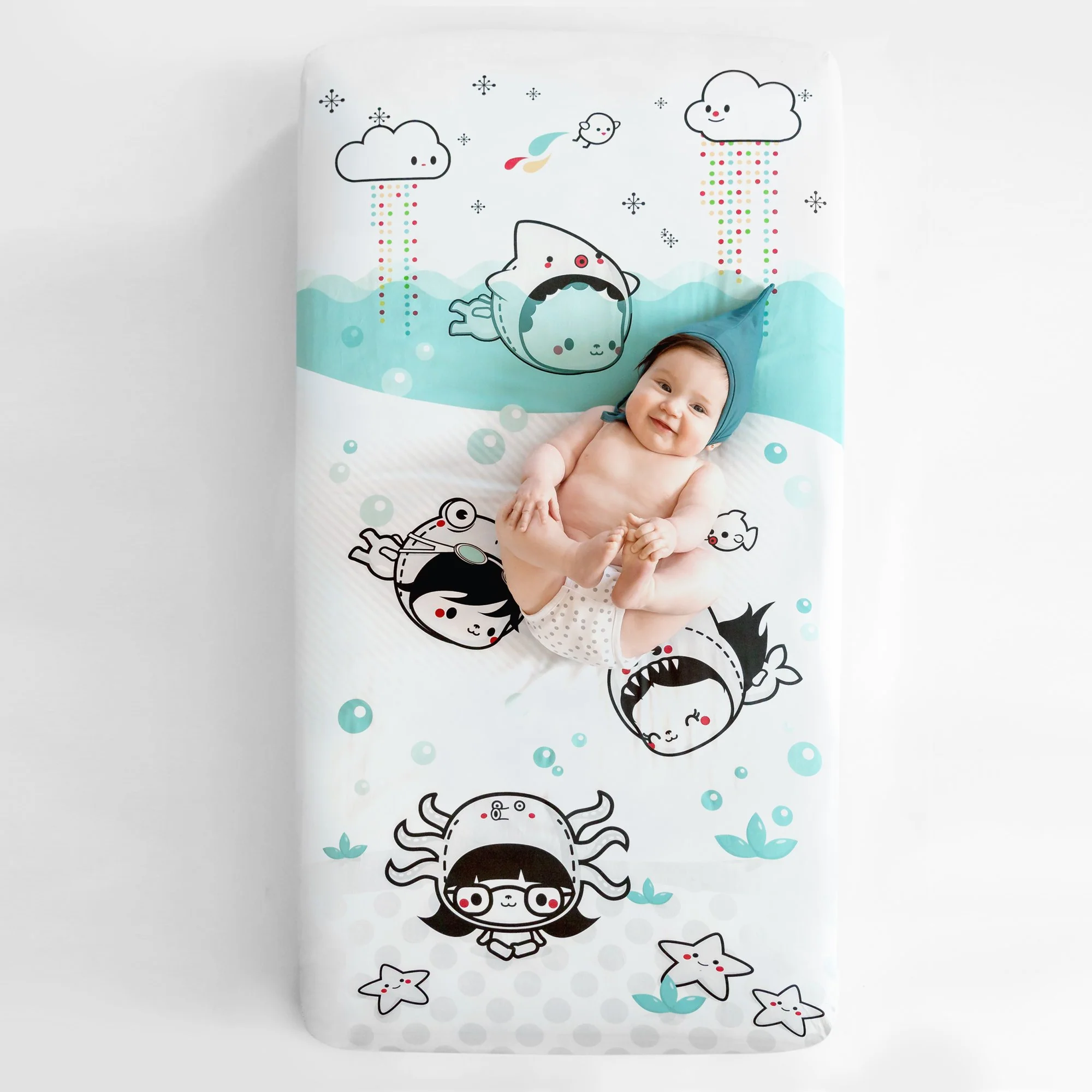 Rookie Humans – Standard Size Organic Cotton Crib Sheet: Dive In Crib Sheet