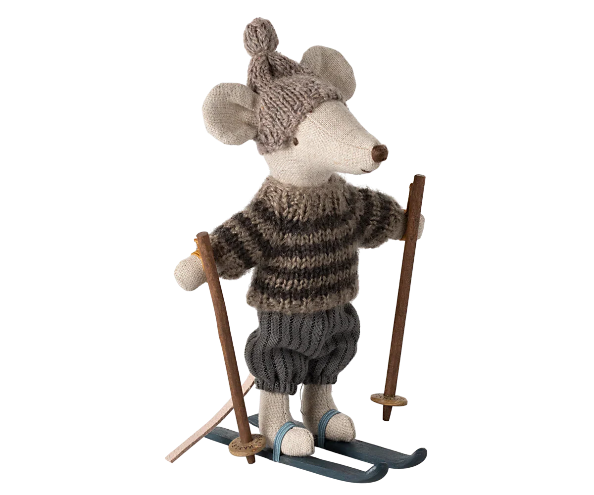 Winter mouse with ski set, Big brother – Grey