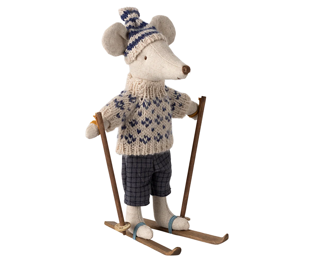 Winter mouse with ski set, Dad – Blue