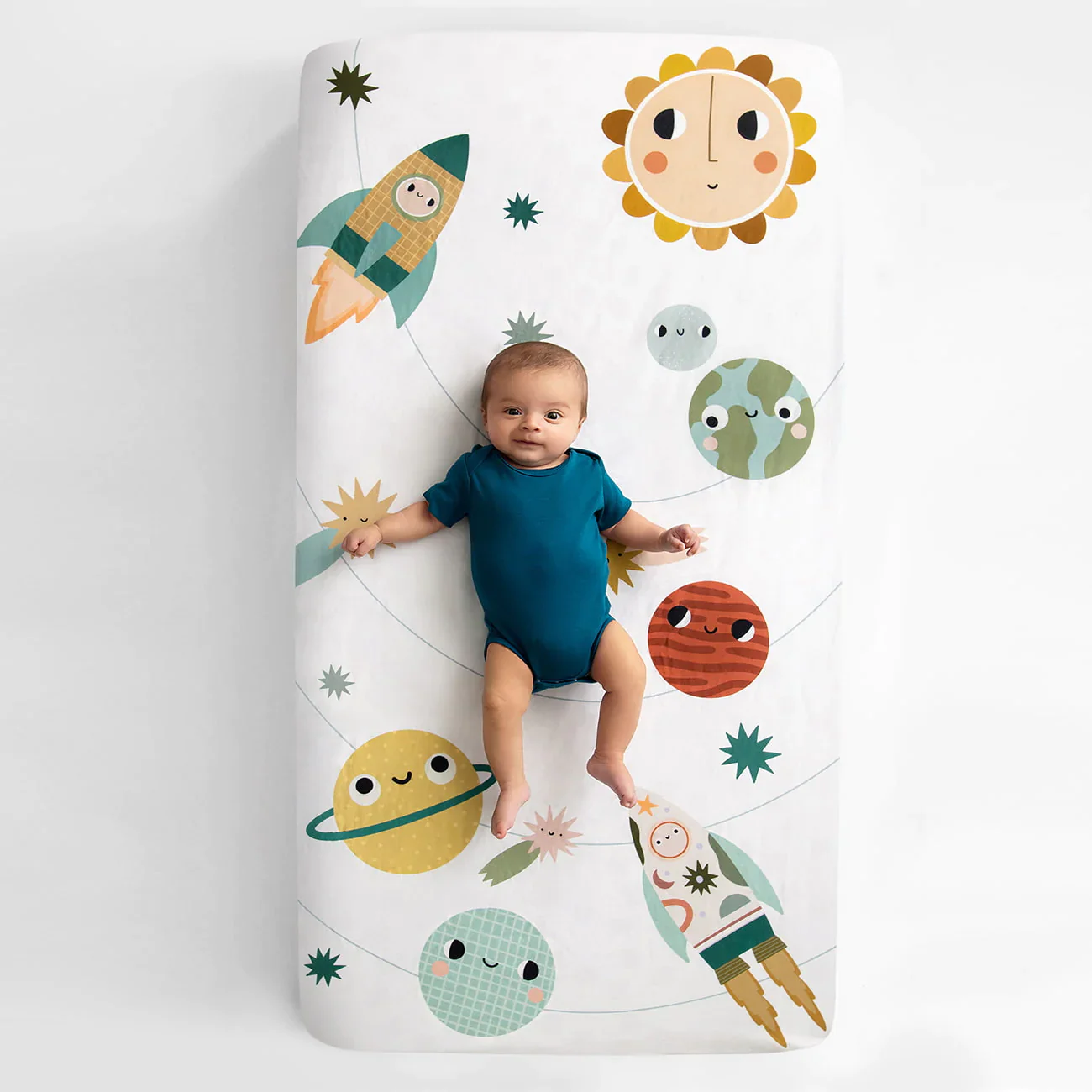 Rookie Humans – Standard Size Cotton Crib Sheet: Space Explorer