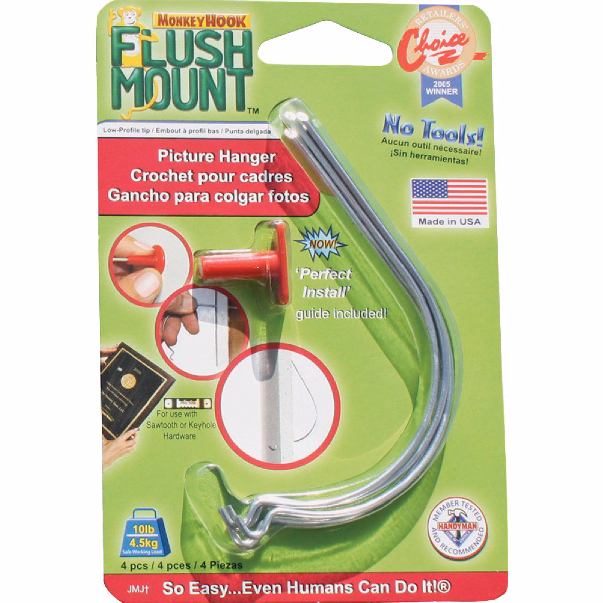 Monkey Hook Flush Mount Hanger with Perfect Install Guide (2-Count)
