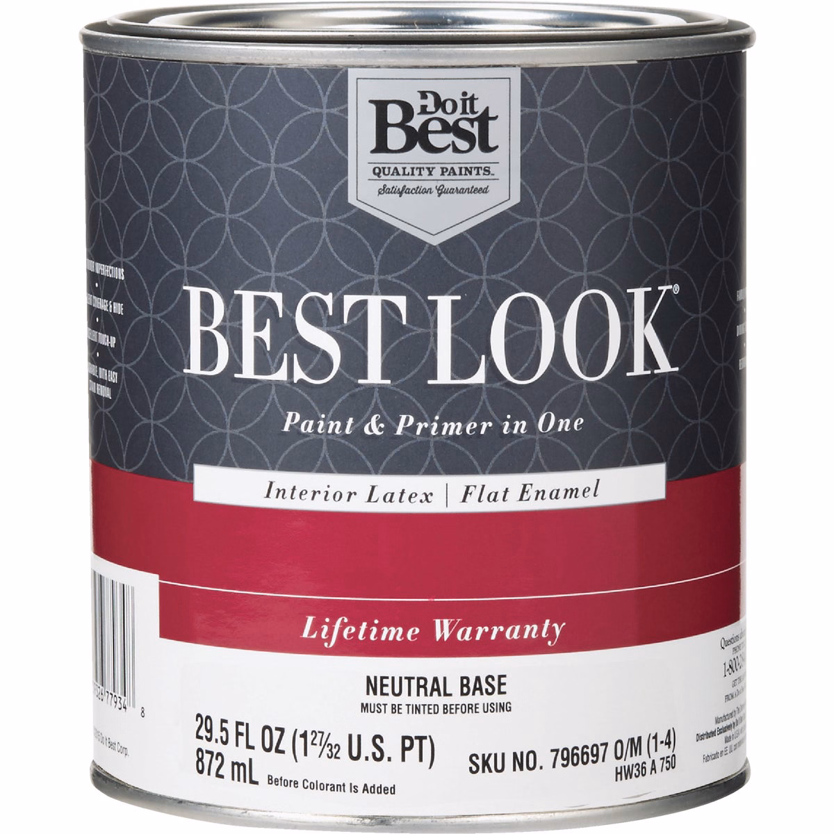 Best Look Latex Premium Paint & Primer In One Flat Enamel Interior Wall Paint, Neutral Base, 1 Qt.