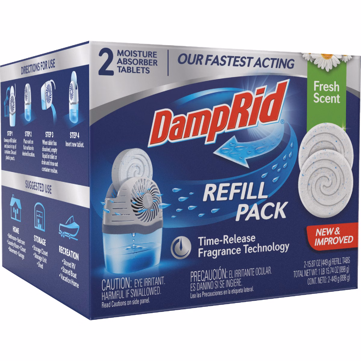 DampRid Moisture Absorber Drop-In Tablet Refill Pack, Fresh Scent, 15.8 Oz. (2-Pack)