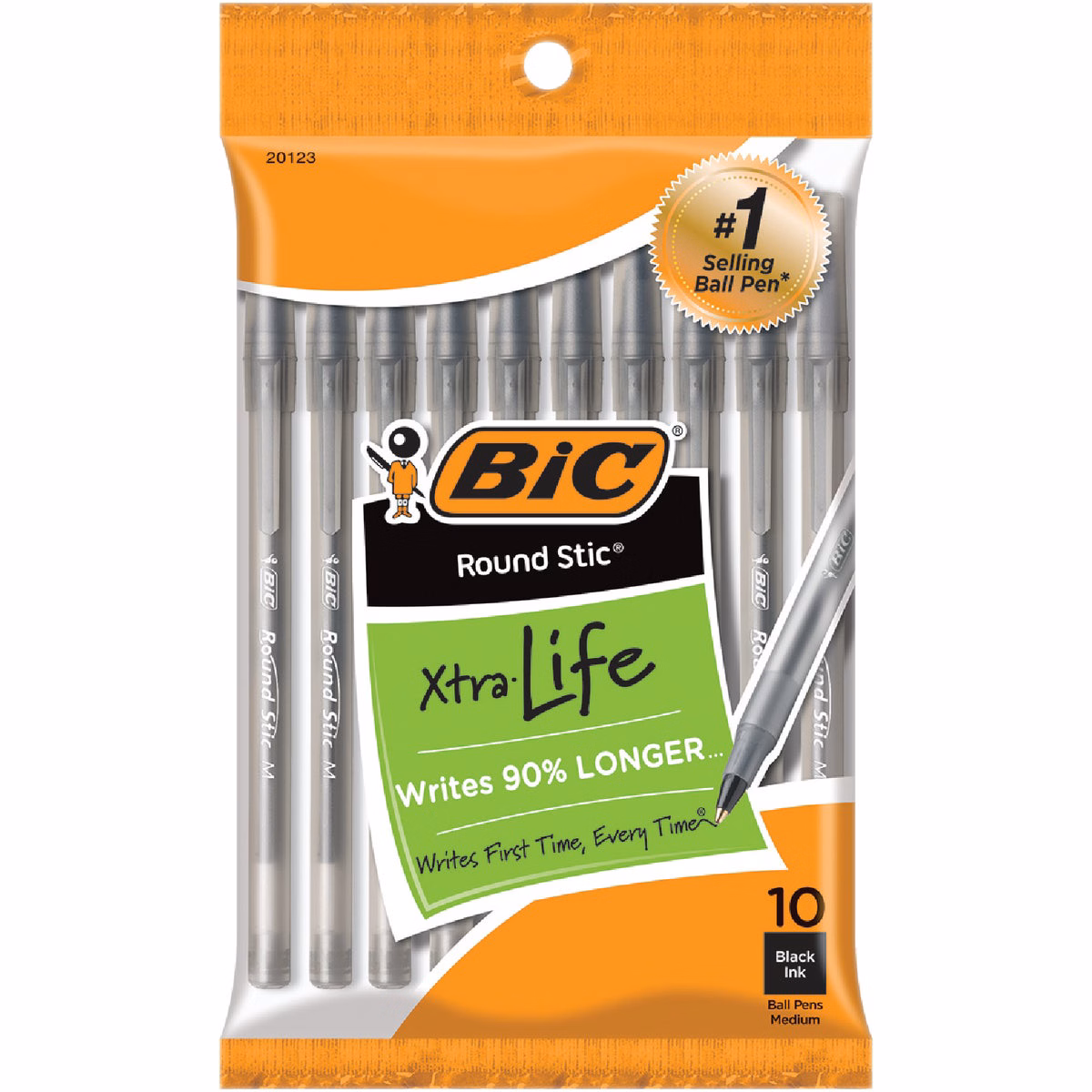Bic Round Stic Medium Point Black Ball Pen (10-Pack)