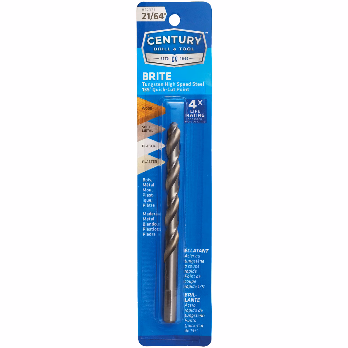 Century Drill & Tool 21/64 In. Tungsten High Speed Steel Quick-Cut Point Brite Drill Bit
