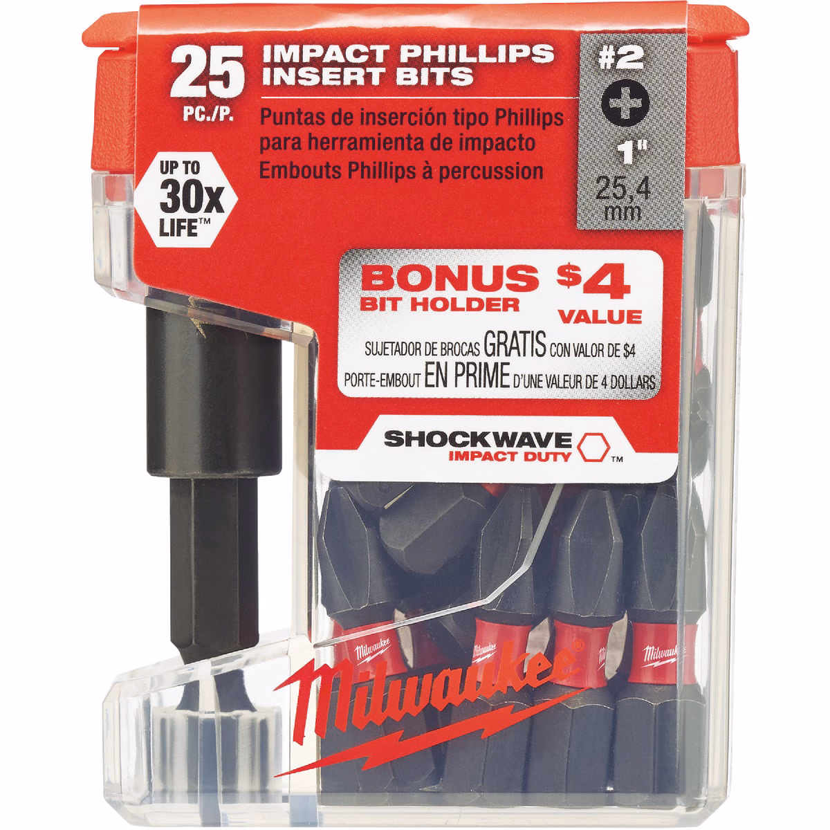 Milwaukee SHOCKWAVE #2 Insert Impact Screwdriver Bit with Magnetic Holder (25-Pack)