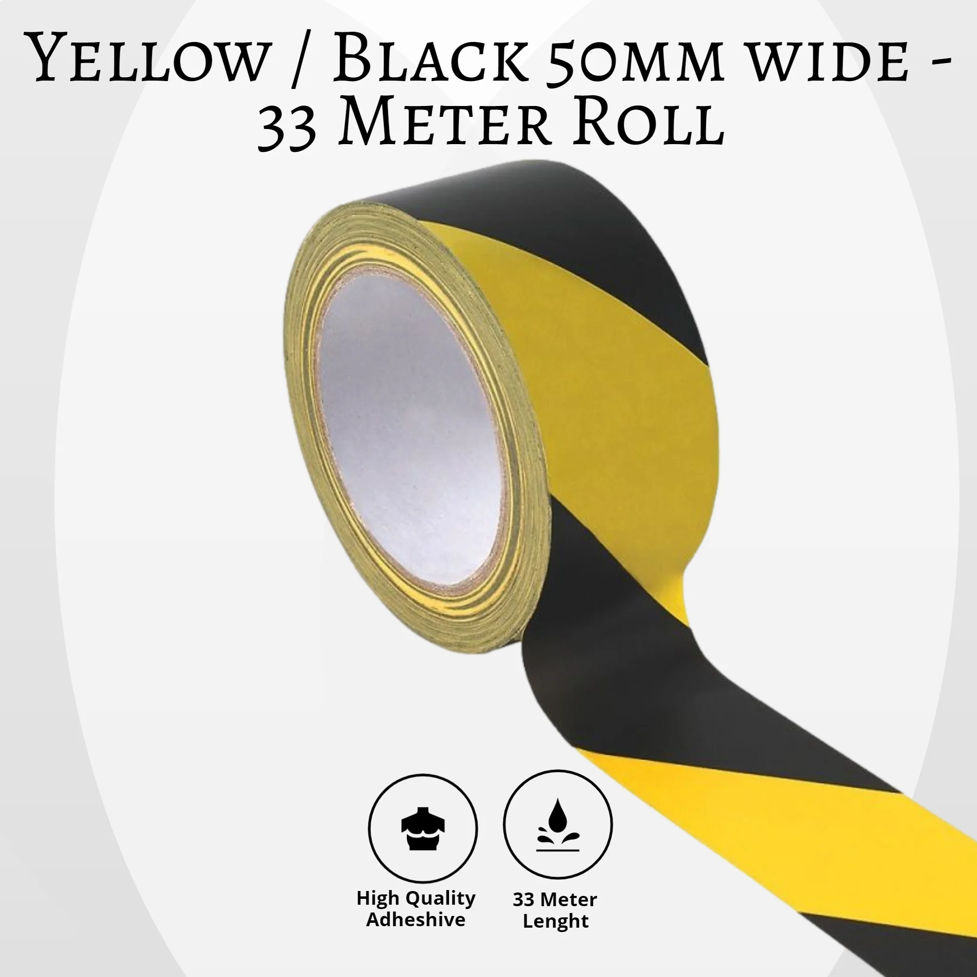 Yellow/Black 50mm Adhesive Floor Marker Tape – 33m Roll