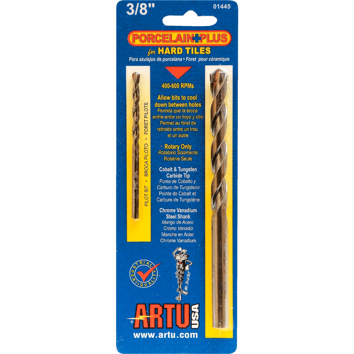 ARTU 3/8 In. x 5-5/16 In. Cobalt and Tungsten Carbide Glass & Tile Drill Bit