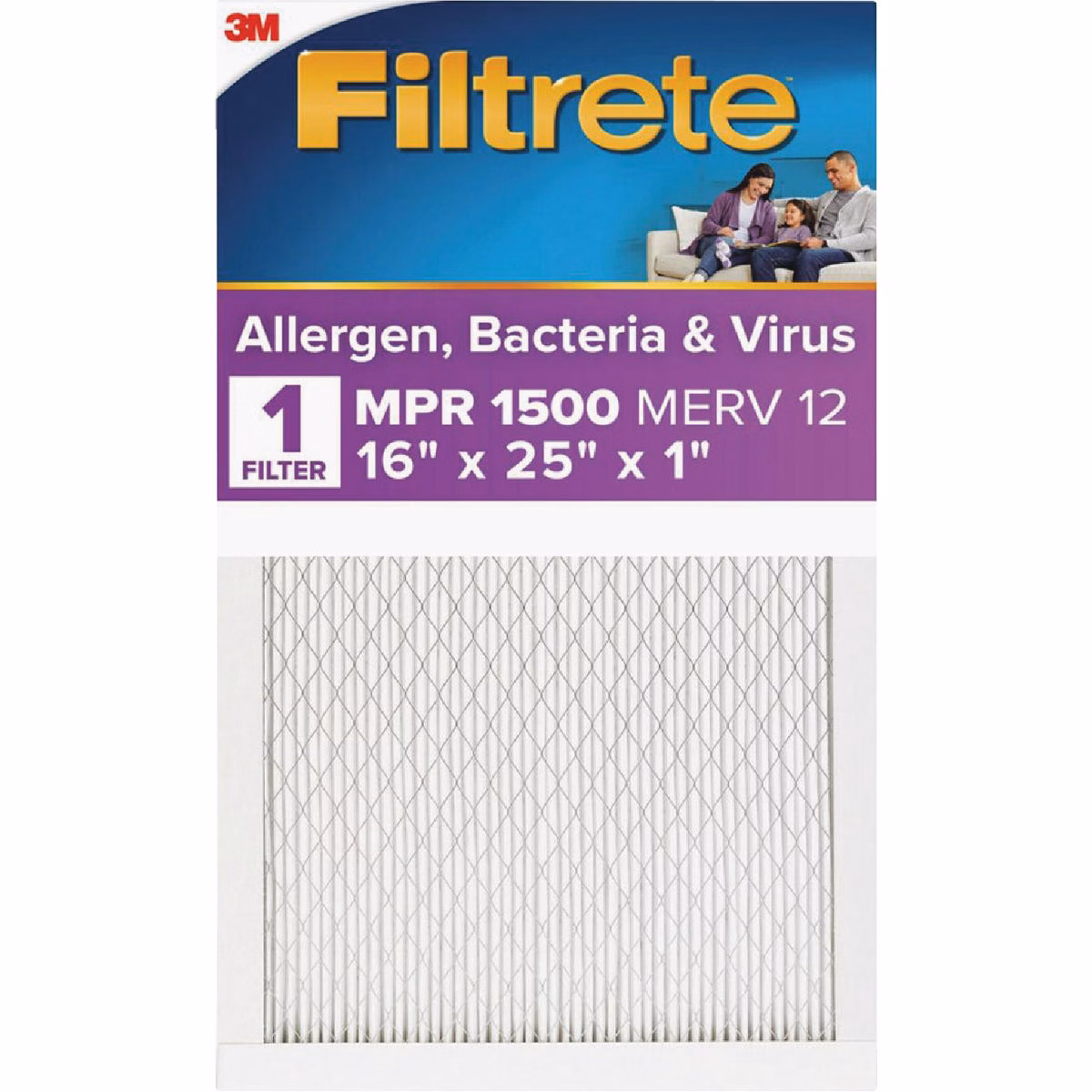 Filtrete Allergen, Bacteria & Virus Air Filter, 1500 MPR, 16 In. x 25 In. x 1 In.
