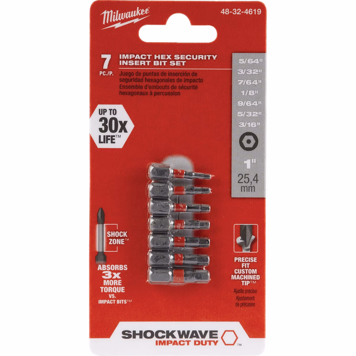 Milwaukee SHOCKWAVE Hex Security Insert Impact Screwdriver Bit Set (7-Piece)