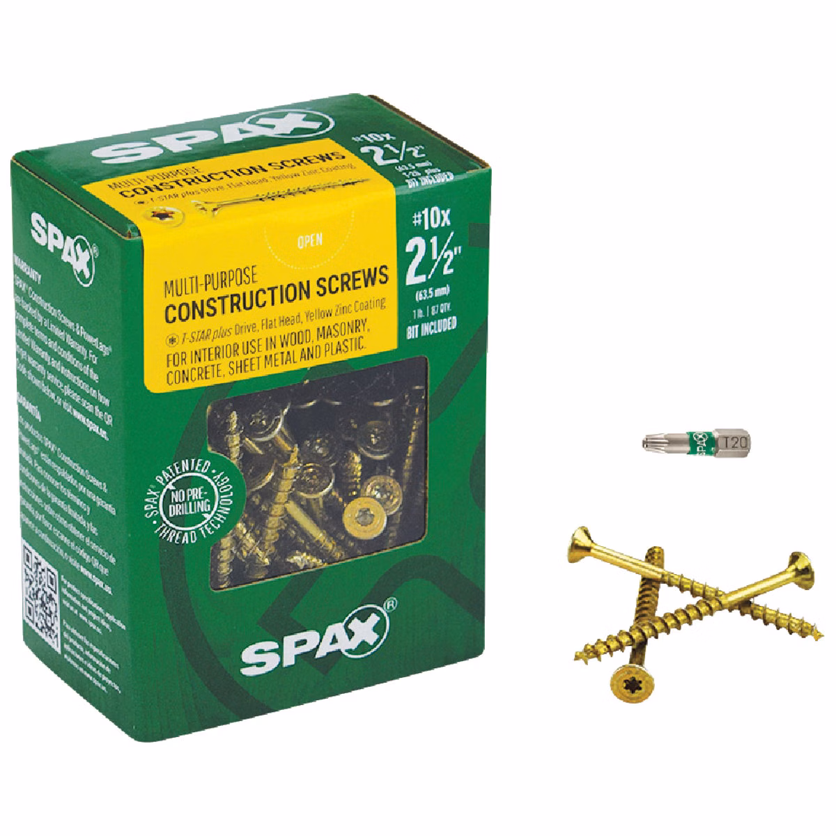 SPAX #10 x 2-1/2 In. T20 Plus Flat Head Yellow Zinc (Interior) Wood Screw (87-Count)