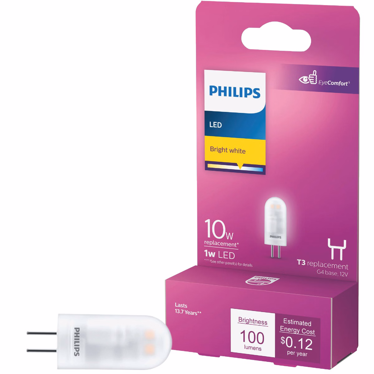 Philips 1W Clear T3 Bi-Pin LED Landscape Low Voltage Light Bulb