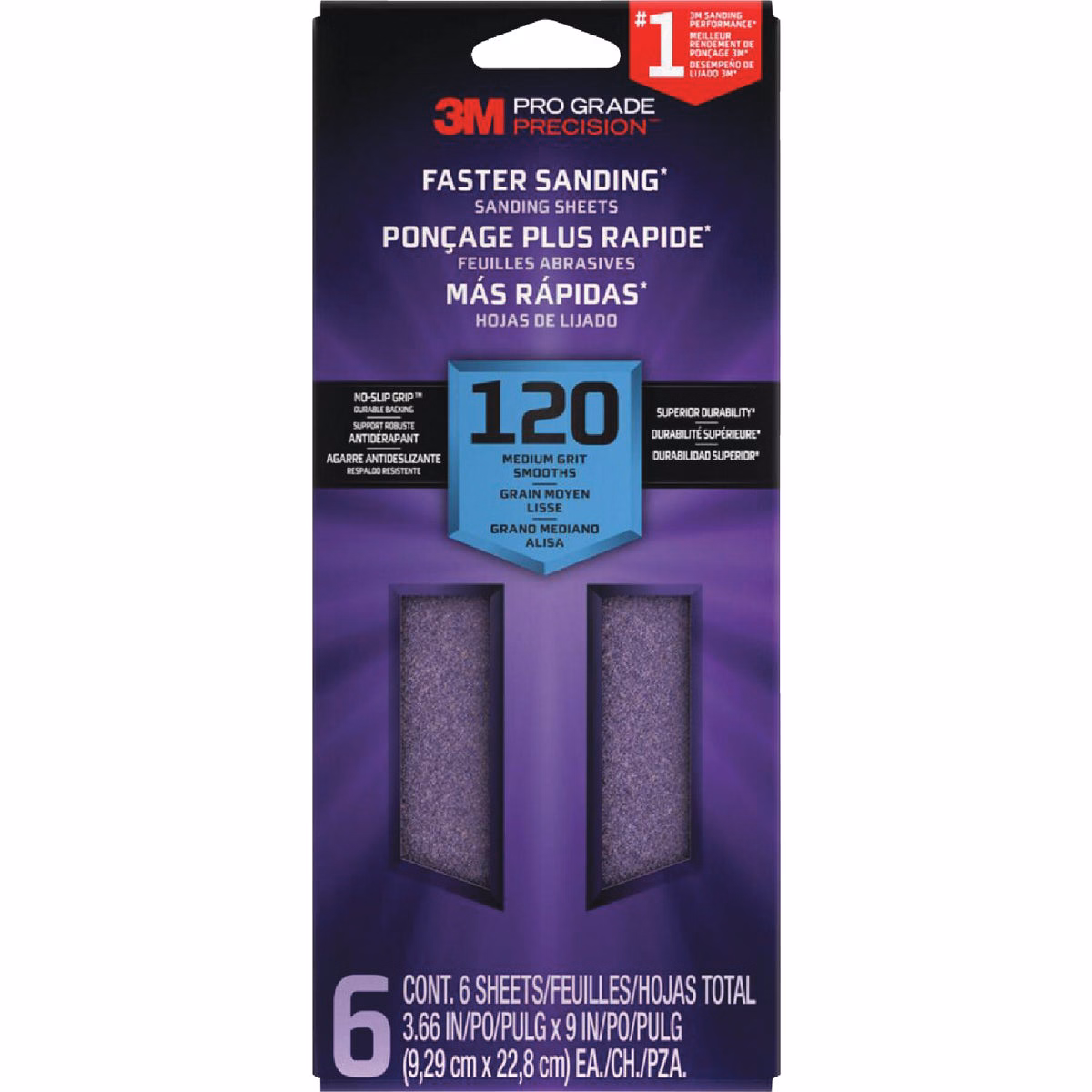 3M Pro Grade Precision 3-2/3 In. x 9 In. 120 Grit 1/3 Sheet Sandpaper with No-Slip Grip Backing (6-Pack)