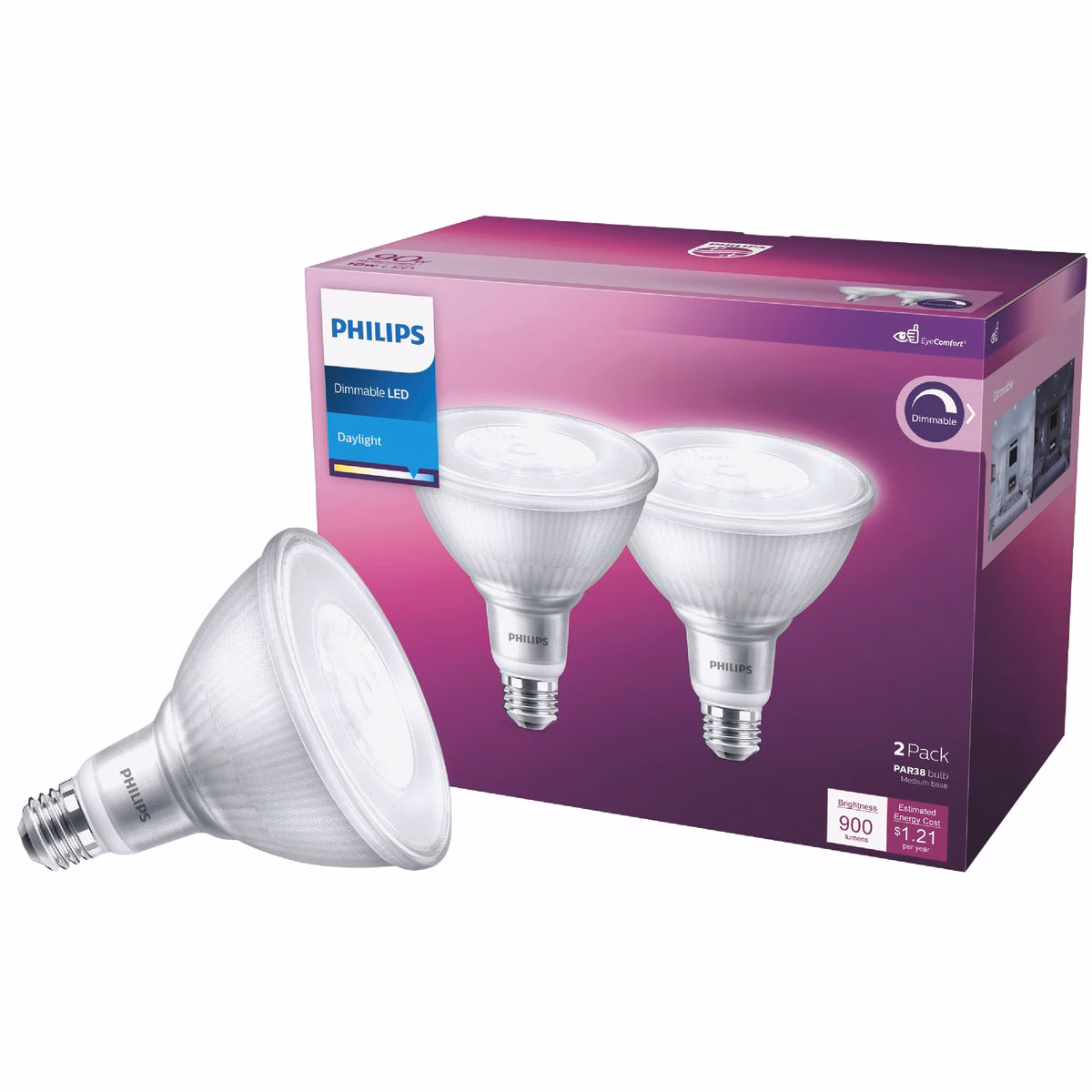 Philips 90W Equivalent Daylight PAR38 Medium Dimmable LED Floodlight Light Bulb (2-Pack)