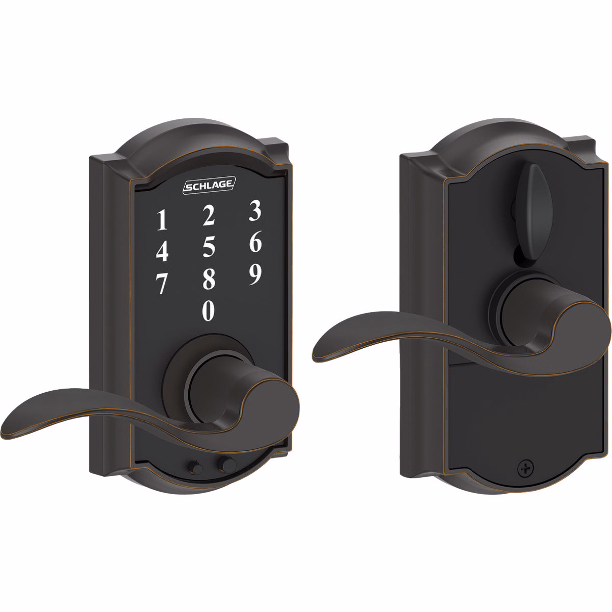 Schlage Camelot Lever Aged Bronze Touch Electronic Entry Lock