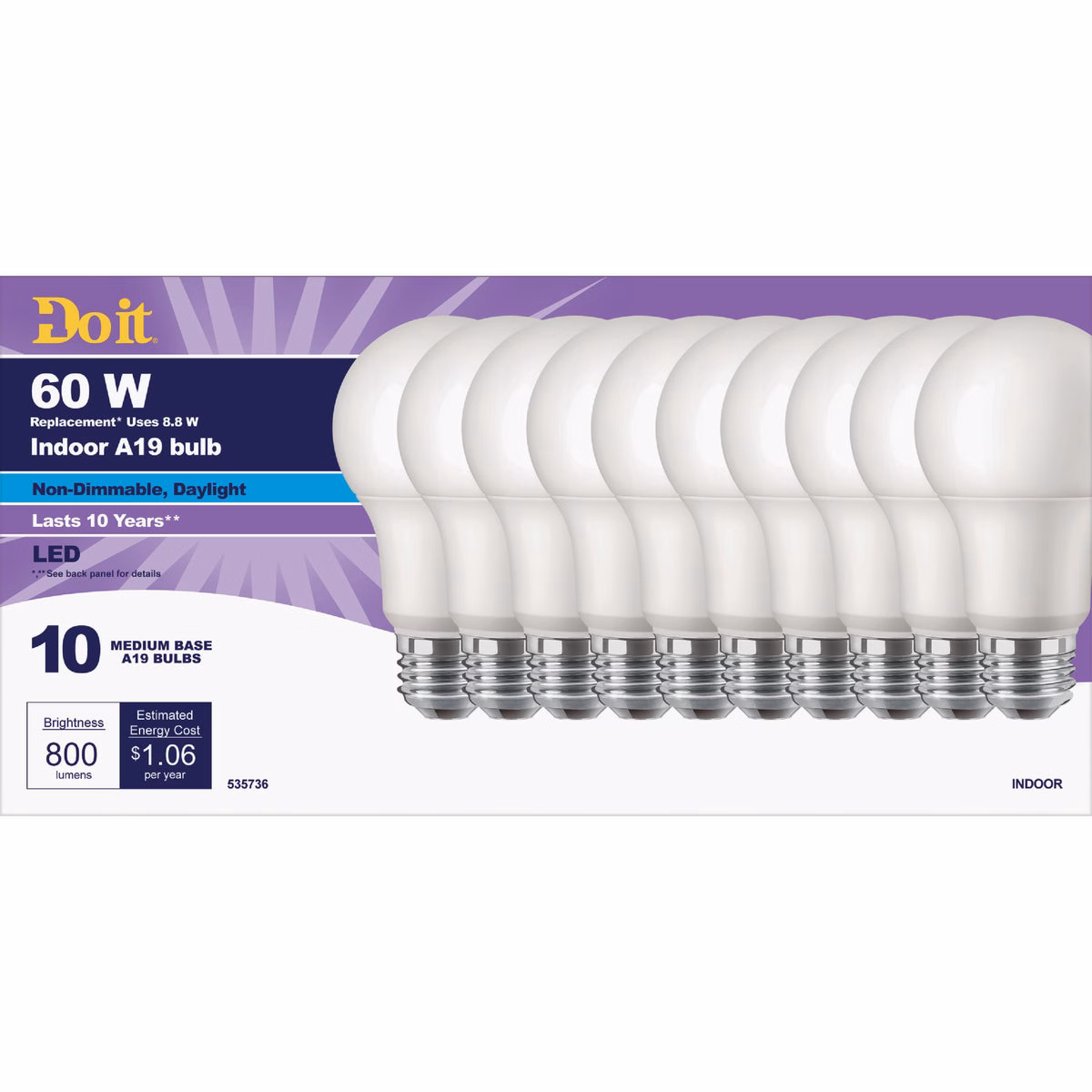 Do it 60W Equivalent Daylight A19 Medium LED Light Bulb, Title 20 (10-Pack)