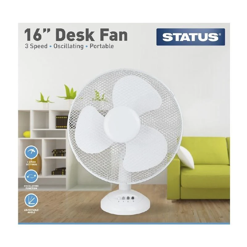 16″ White Desk Fan