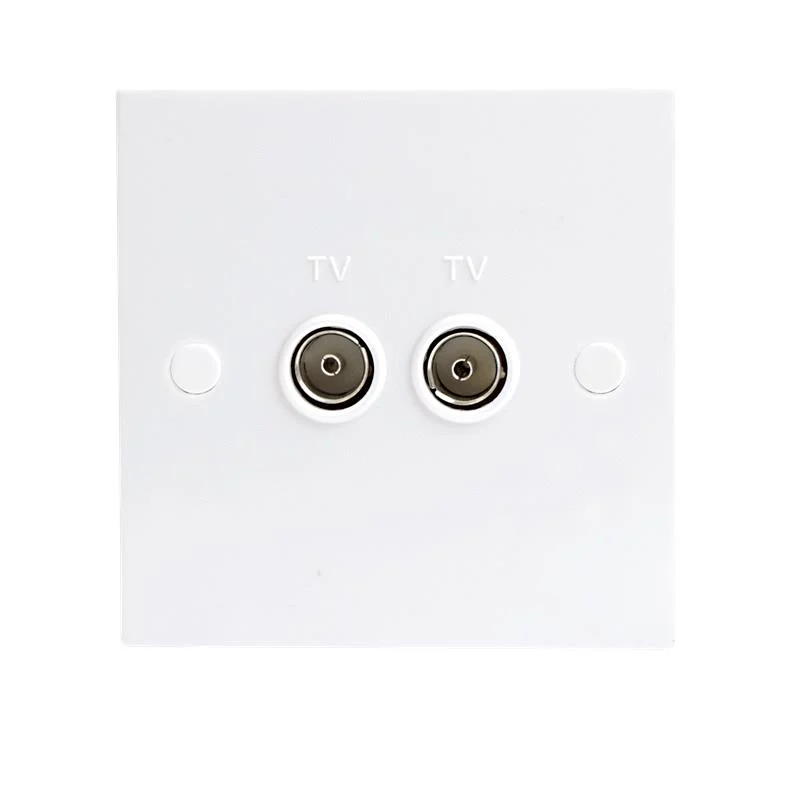 White Twin Coaxial TV Outlet Un-Isolated Single Wall Plate