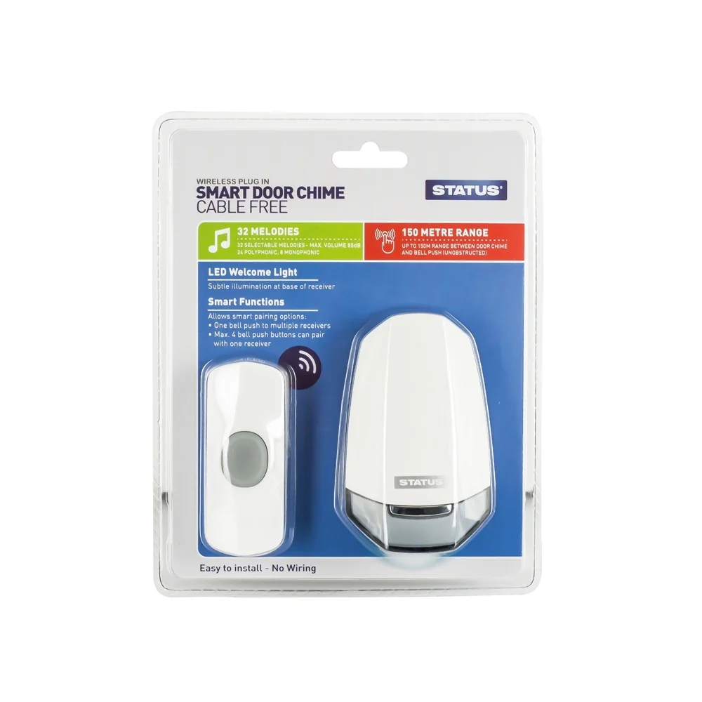 Wireless Plug in Door Chime with Nightlight – Black