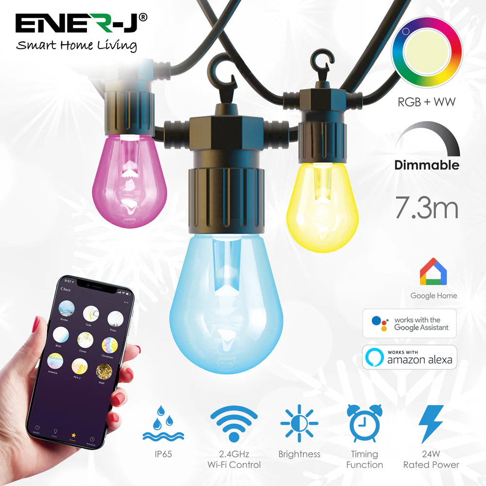 Wi-Fi LED String Light with RGB+WW Filament Bulbs, 7.2M and 12pcs Filament Bulbs with Adapter & UK fused Plug